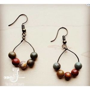 Picasso Jasper Beaded Small Dangle Drop Hoop Earring